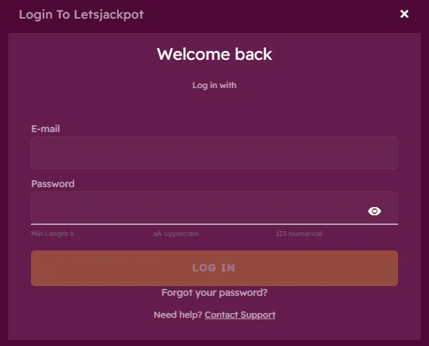 Log in bij LetsJackpot Casino en begin met spelen